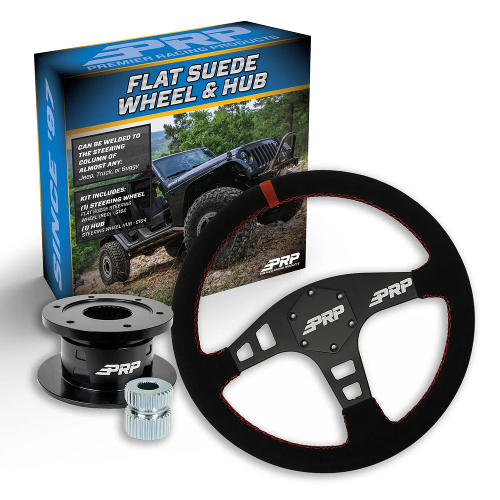 PRP Flat Suede Steering Wheel Kit Red with Quick Release Hub - Universal Weld on Adaptor KG162-04