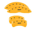 SET OF 4 CALIPER COVERS ENGRAVED FRONT/REAR MGP BLACK CHARACTERS YELLOW POWDER
