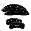 SET OF 4 CALIPER COVERS ENGRAVED FRONT/REAR MGP SILVER CHARACTERS BLACK POWDER