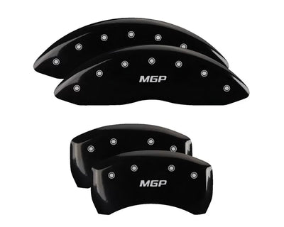 SET OF 4 CALIPER COVERS ENGRAVED FRONT/REAR MGP SILVER CHARACTERS BLACK POWDER