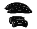 SET OF 4 CALIPER COVERS ENGRAVED FRONT/REAR MGP SILVER CHARACTERS BLACK POWDER