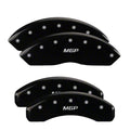 SET OF 4 CALIPER COVERS ENGRAVED FRONT/REAR MGP SILVER CHARACTERS BLACK POWDER