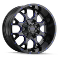 ~(34 lbs. 19X19X10)~ WARRIOR (8015) BLACK W/PRISM BLUE 17X9 8-165.1/8-170 -12mm 130.8mm