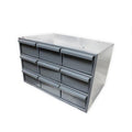 GRAY CABINET W/9 GRAY DRA
