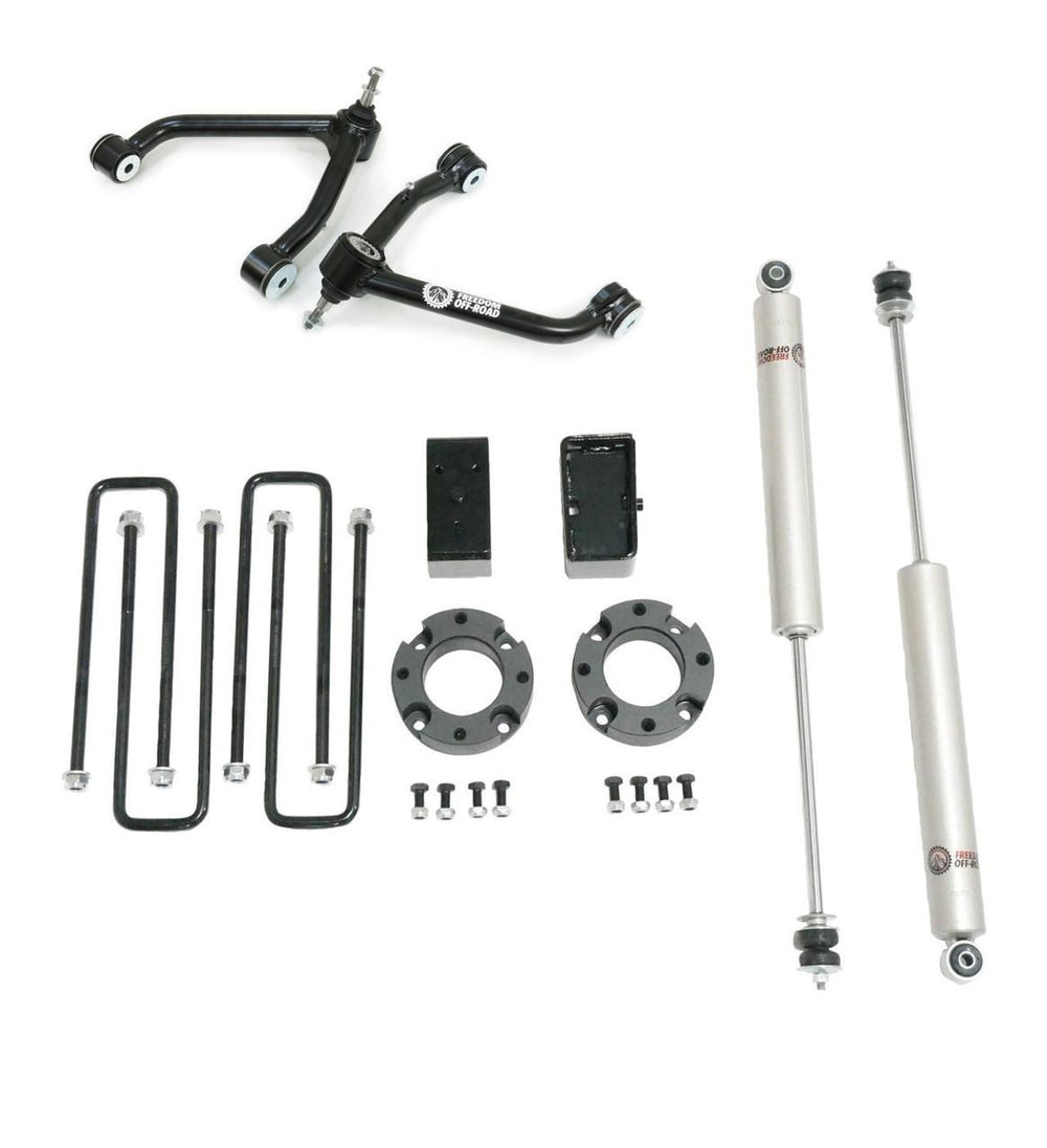3 Inch Lift Kit Front Spacers w/ Rear Blocks and Shocks 07-18 Chevrolet Silverado 1500/07-18 GMC Sierra 1500 Freedom Off-Road