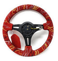 NRG Reinforced Steering Wheel (3in. Deep) Ryan Litteral Sig Blk Alcan, Red Stich, Flame Embroidery