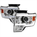 PROJECTOR HEADLIGHTS WITH LED BAR CHROME HOUSING CLEAR LENS AND AMBER REFLECTOR