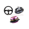 NRG Reinforced Steering Wheel (320mm) Sport Alcantara Dual Push Buttons Flat Bottom w/Yellow Center