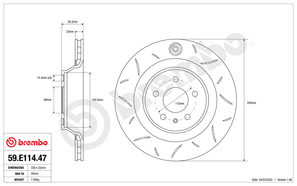 Brembo 07-17 Audi A5 Rear TY3 Sport Disc Rotor - 330X22