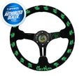 NRG Reinforced Steering Wheel (350mm/3in. Deep) Matte Black Spoke/ Red Alcantara w/ Black Stitching