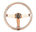 Reinforced Steering Wheel - Matsuri 350mm 2 Deep Dish Clear Acrylic Steering Wheel in Clear and Rose Gold spoke finish with slits.