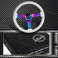 NRG Reinforced Steering Wheel (350mm / 3in. Deep) Classic White w/4mm Neochrome Solid 3-Spoke