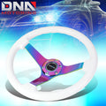 NRG Reinforced Steering Wheel (350mm / 3in. Deep) Classic White w/4mm Neochrome Solid 3-Spoke