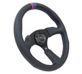 NRG Reinforced Steering Wheel (350mm / 2.5in Deep) Blk Leather w/M3 stitch Matte Blk 3-Spoke Center