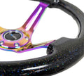 NRG Reinforced Steering Wheel (350mm / 3in. Deep) Blk Multi Color Flake w/ Neochrome Center Mark