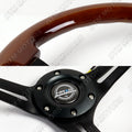 NRG Reinforced Steering Wheel (350mm / 3in. Deep) Brown Wood w/Blk Matte Spoke/Black Center Mark