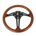 NRG Reinforced Steering Wheel (350mm / 3in. Deep) Brown Wood w/Blk Matte Spoke/Black Center Mark
