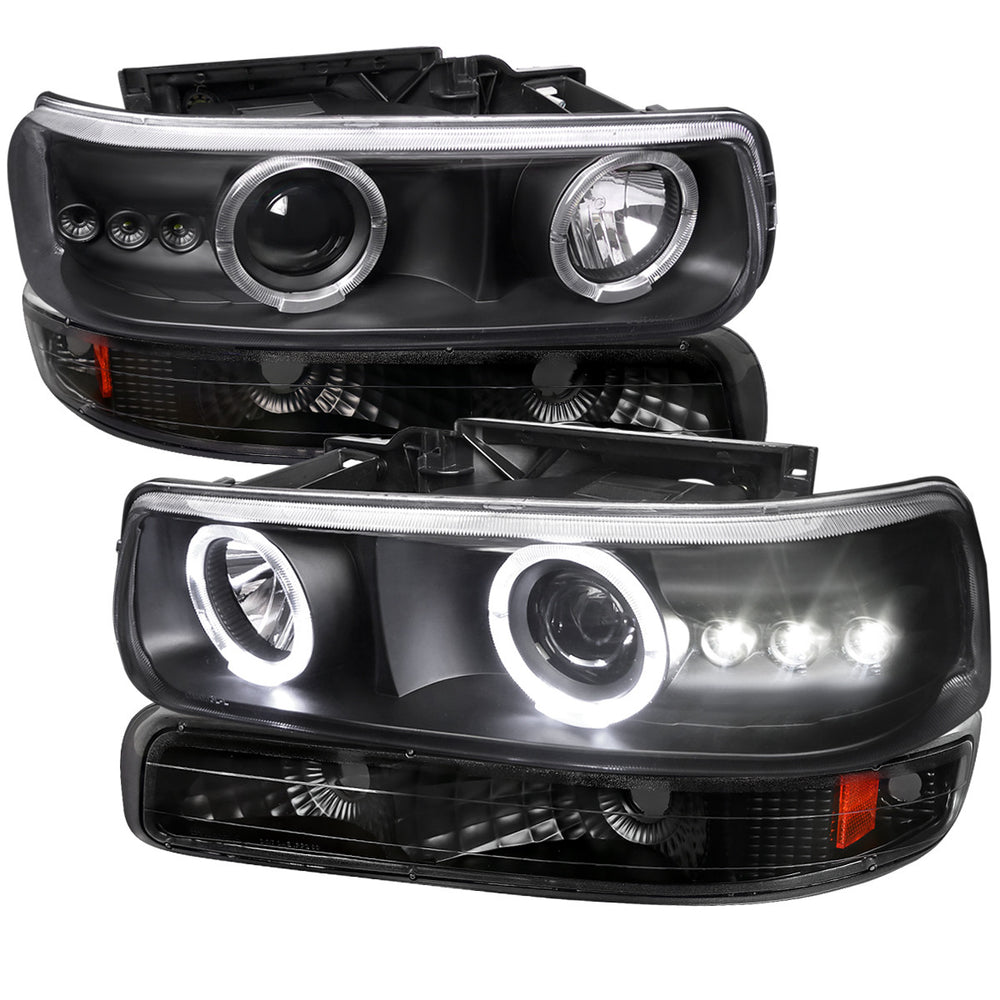 DUAL HALO PROJECTOR HEADLIGHT WITH LED SIGNAL LIGHT CHROME