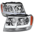 LED BAR HEADLIGHTS WITH CHROME HOUSING AND CLEAR LENS AMBER REFLECTOR - USES STOCK BULBS