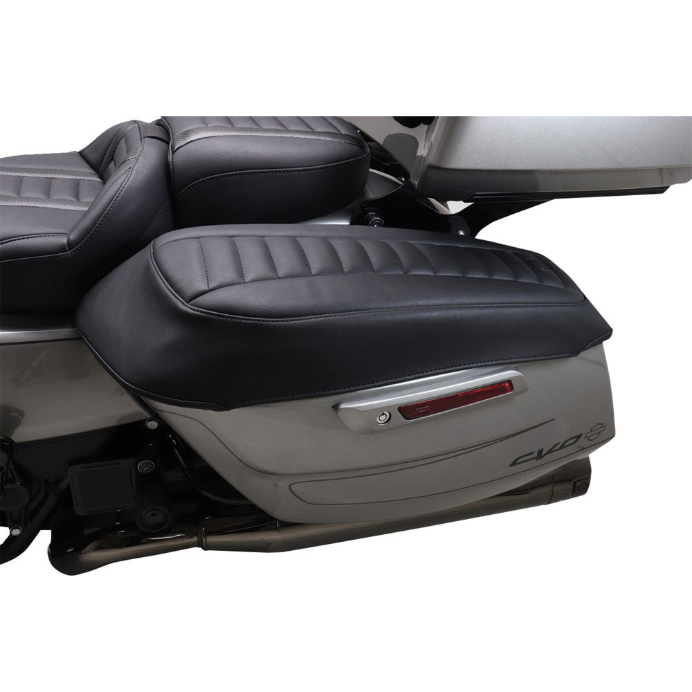 Mustang 14-23 HD FL Touring Saddlebag Lid Covers (Pair) Deluxe - Black w/ Red Stitching