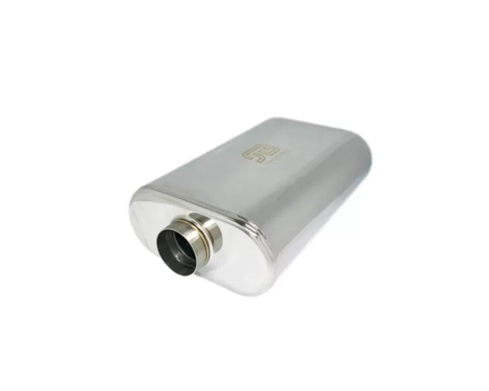 Stainless Bros 2.5in x 17in OAL SS304 Thin Oval Muffler (2.5in Offset In/2.5in Offset Out)