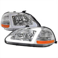 HEADLIGHT CHROME HOUSING AND SMOKED LENS WITH LED BAR - OE STYLE AMBER REFLECTOR - USES STOCK BULBS