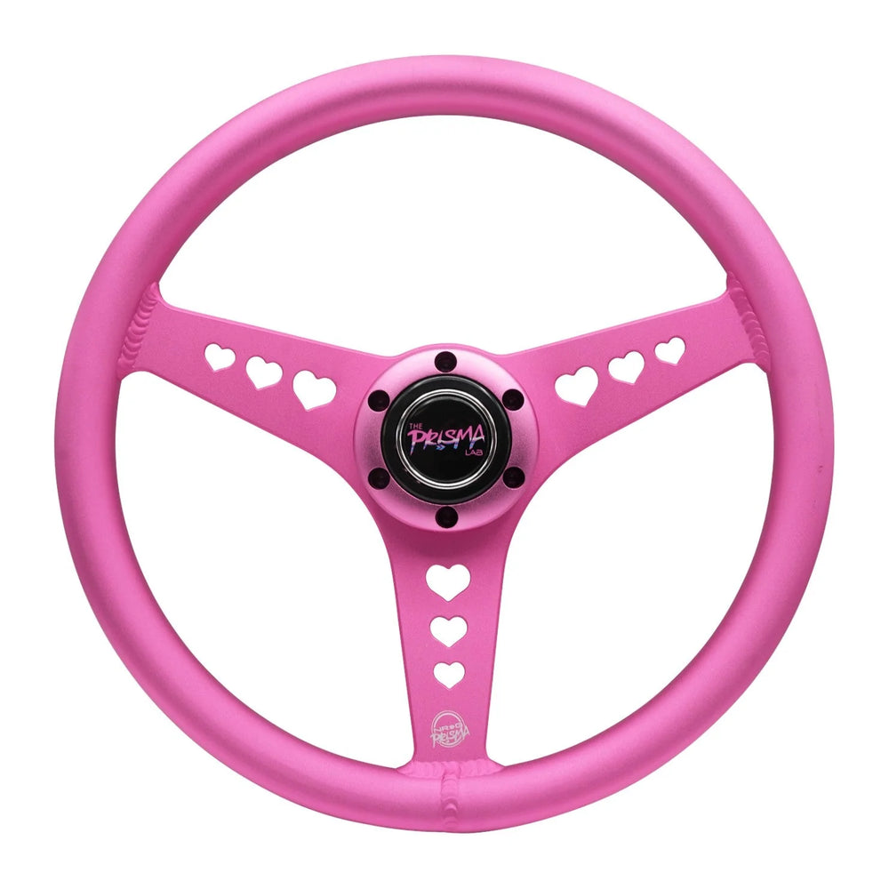 NRG Prisma Lab Reinforced Steering Wheel (350mm) - Pink w/ Heart Cutout Spokes