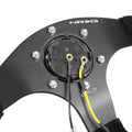NRG Reinforced Steering Wheel (320mm) Sport Suede Flat Bottom w/ Yellow Center Mark