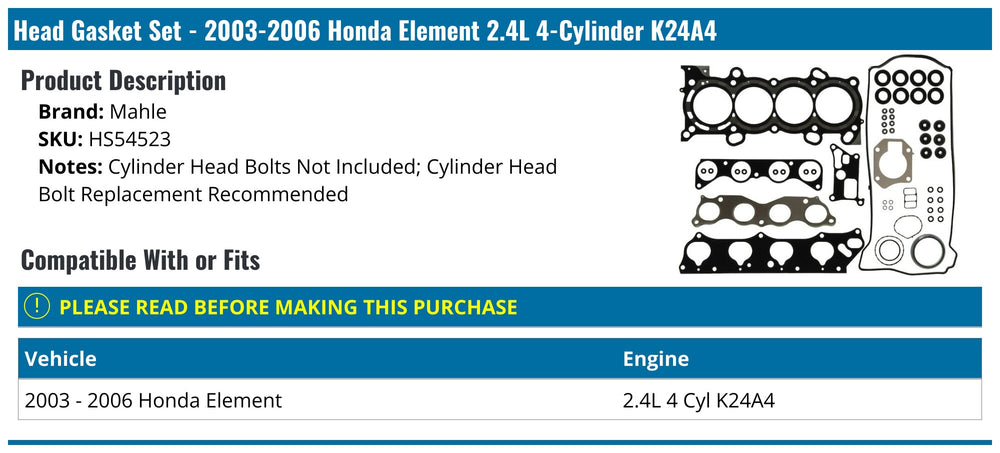 Head Set HONDA 2354CC 2.4L K24A4 2003-2006 ACCORD ELEMENT