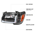 LED BAR HEADLIGHT CORNER LIGHT COMBO MATTE BLACK HOUSING AND CLEAR LENS - USES STOCK BULBS