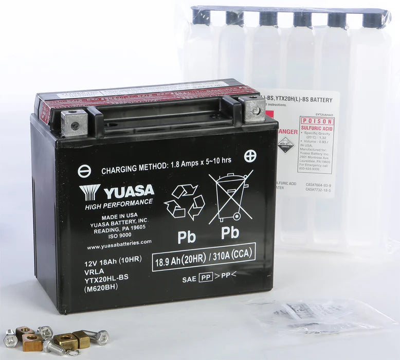 Yuasa YTX20HL-BS High Performance AGM Battery w/Bottle