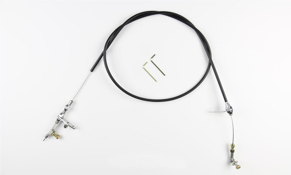 UNIVERSAL THROTTLE CABLE; FOR CHRYSLER 727; BLACK HOUSING; BILLET ENDS;