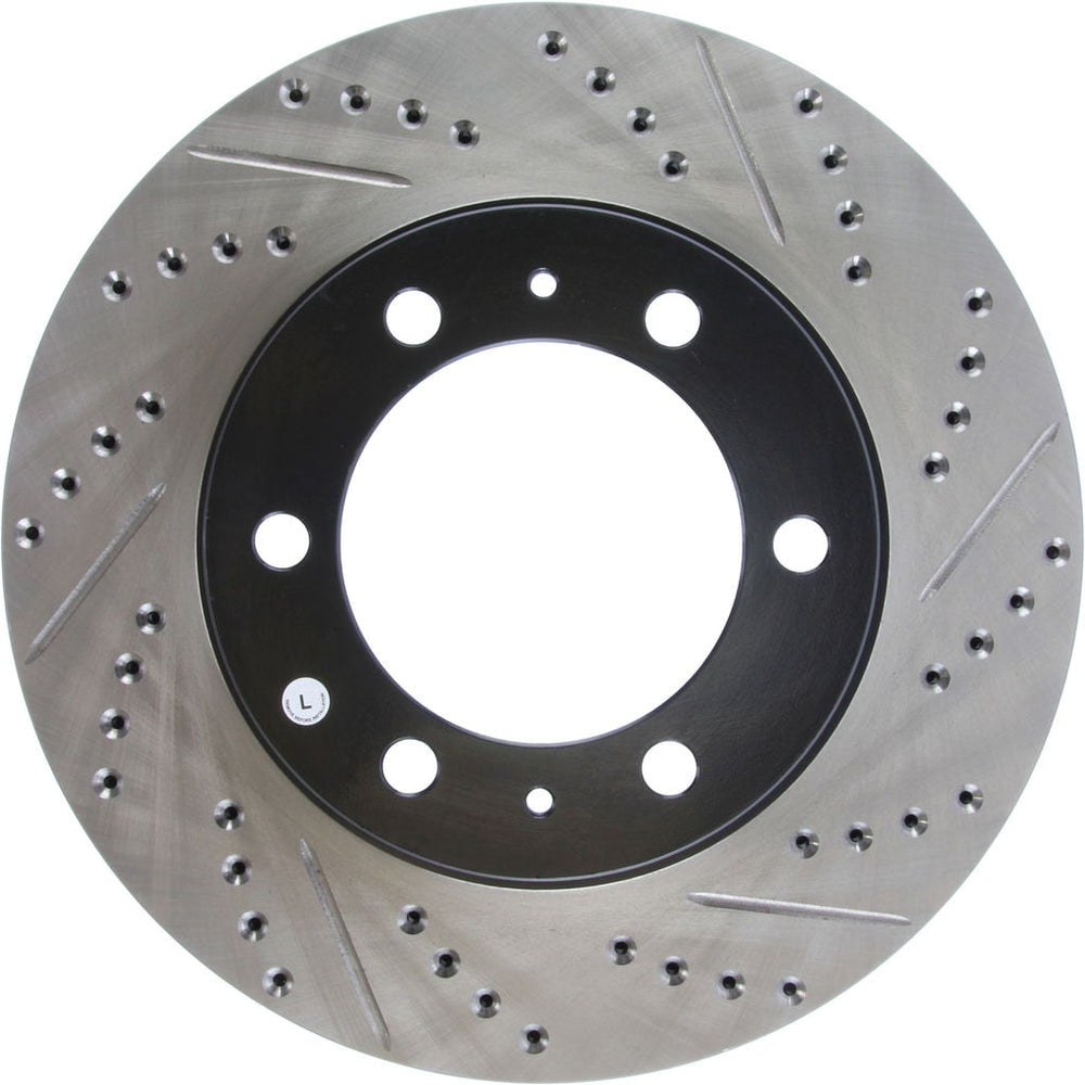 R1 03-23 Toyota Tacoma Front Left Drilled & Slotted Black Brake Rotor