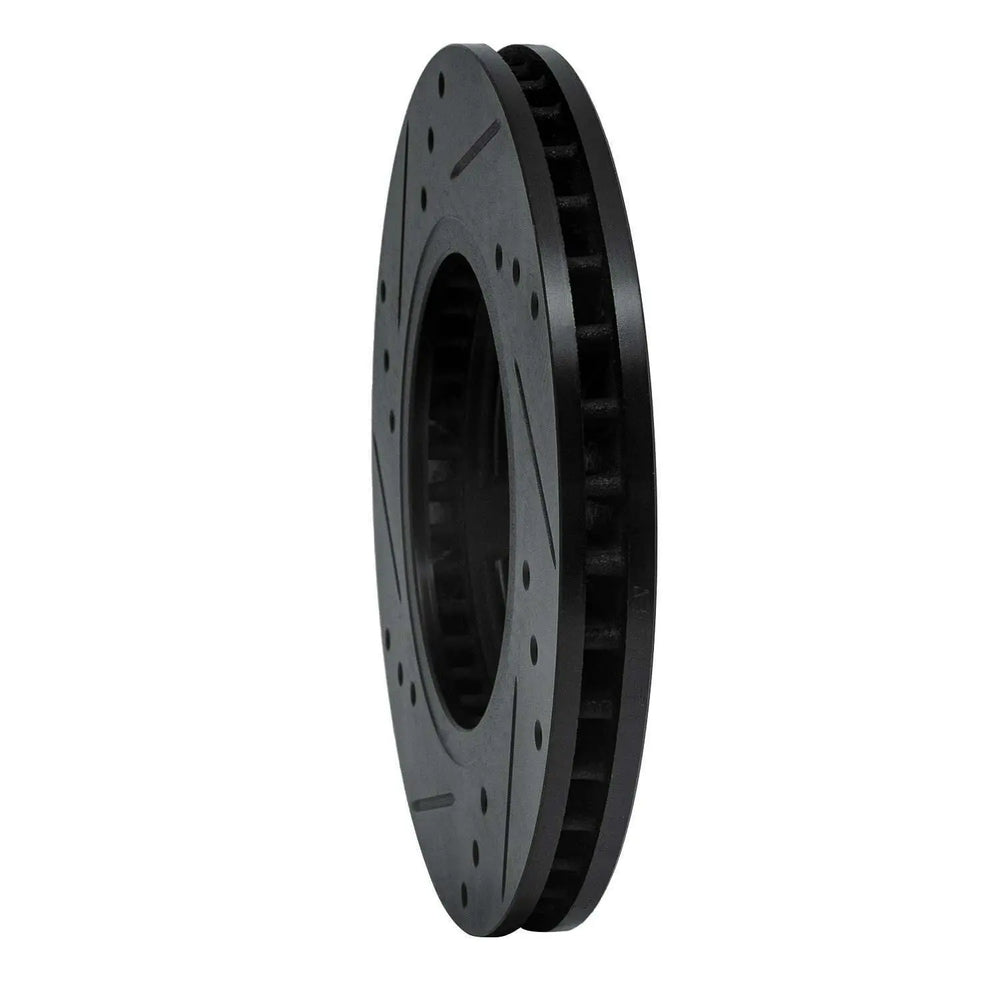 R1 85-12 Nissan D21 Pickup RWD (4 Cyl Excl HD) Front Right Drilled & Slotted Black Brake Rotor