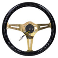 NRG Classic Wood Grain Steering Wheel (350mm) Black Grip w/Chrome Gold 3-Spoke Center