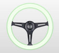 NRG Classic Wood Grain Steering Wheel (350mm) Glow-In-The-Dark Blue Grip w/Black 3-Spoke Center