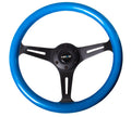 NRG Classic Wood Grain Steering Wheel (350mm) Glow-In-The-Dark Blue Grip w/Black 3-Spoke Center