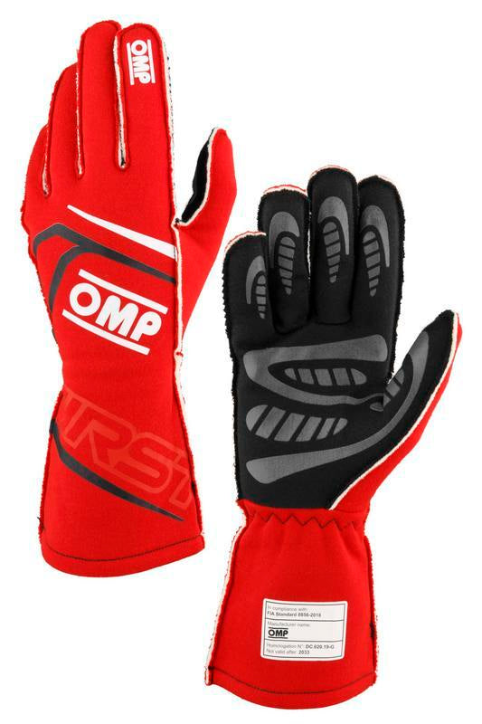 OMP FIRST GLOVES FIA 8856-2018 MY2025 RED SZ XS