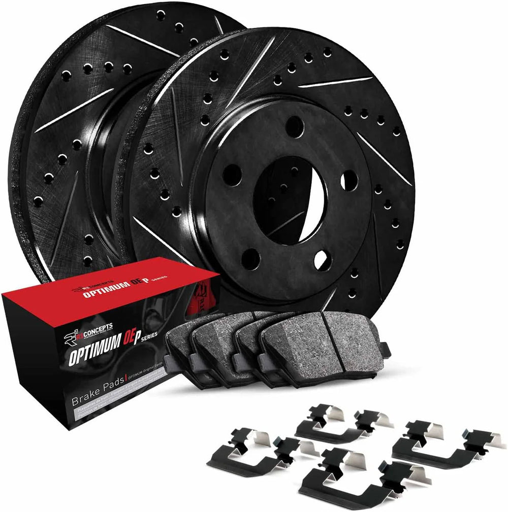 R1 11-22 Dodge Durango Rear Left Drilled & Slotted Black Brake Rotor