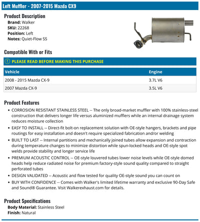 MUFFLER 2015-2007 MAZDA CX-9 RIGHT