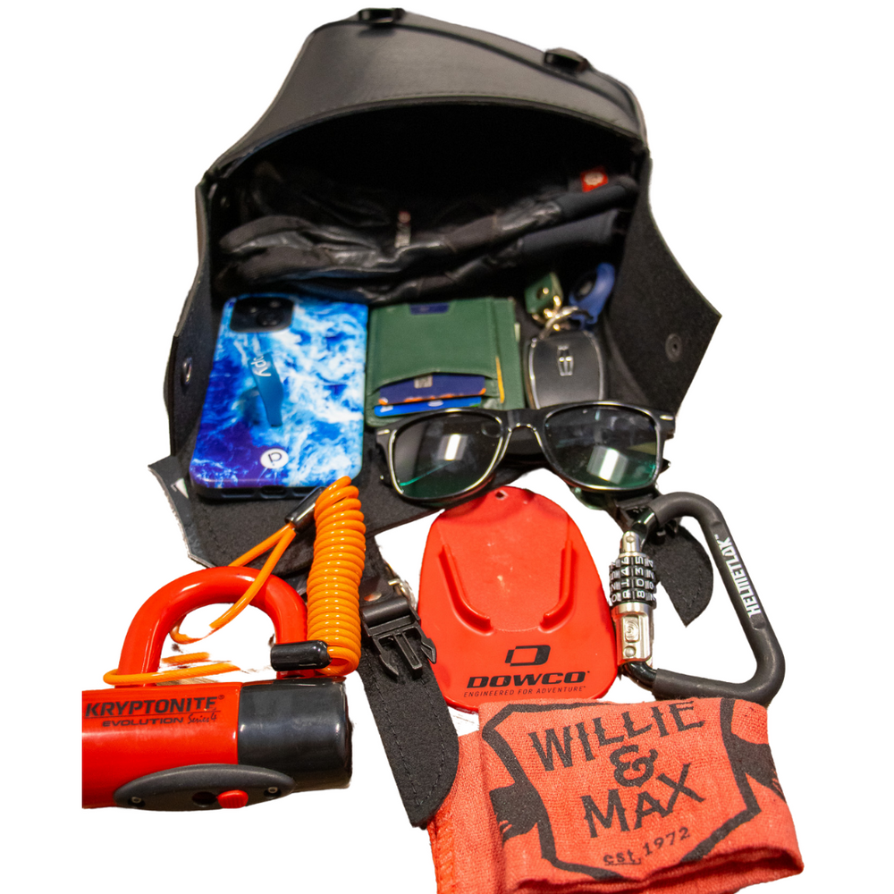 Willie & Max HD Sportsters, Custom Hard Tails Swingarm Bag Dual Shock(10.5inLx11.5inWx4.5inH)- Black