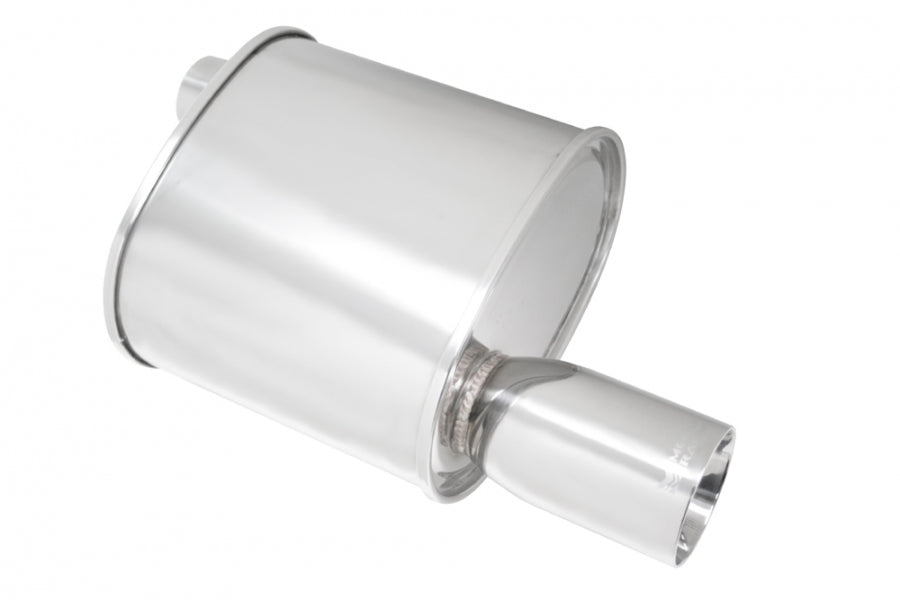 Megan Universal muffler 2.5 Pipe 3.5 Single Stainless Roll Tip (offset piping) 20x8x12 12lbs