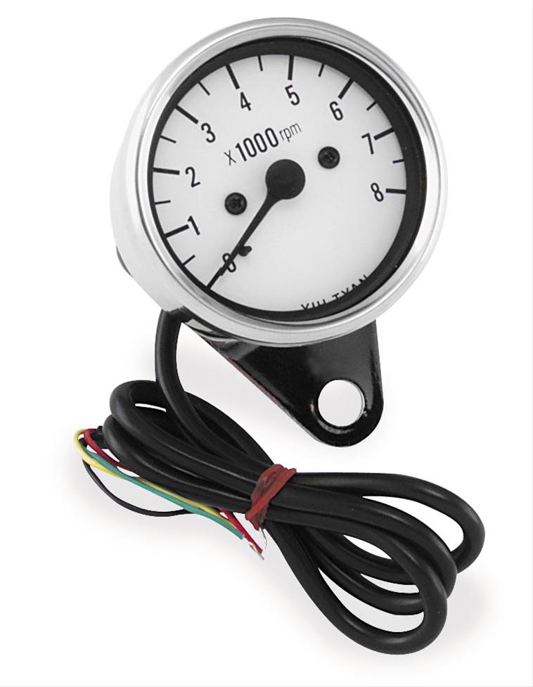 Bikers Choice 2.5 Inch Chrome Mini Tach Universal White Face 8000 RPM