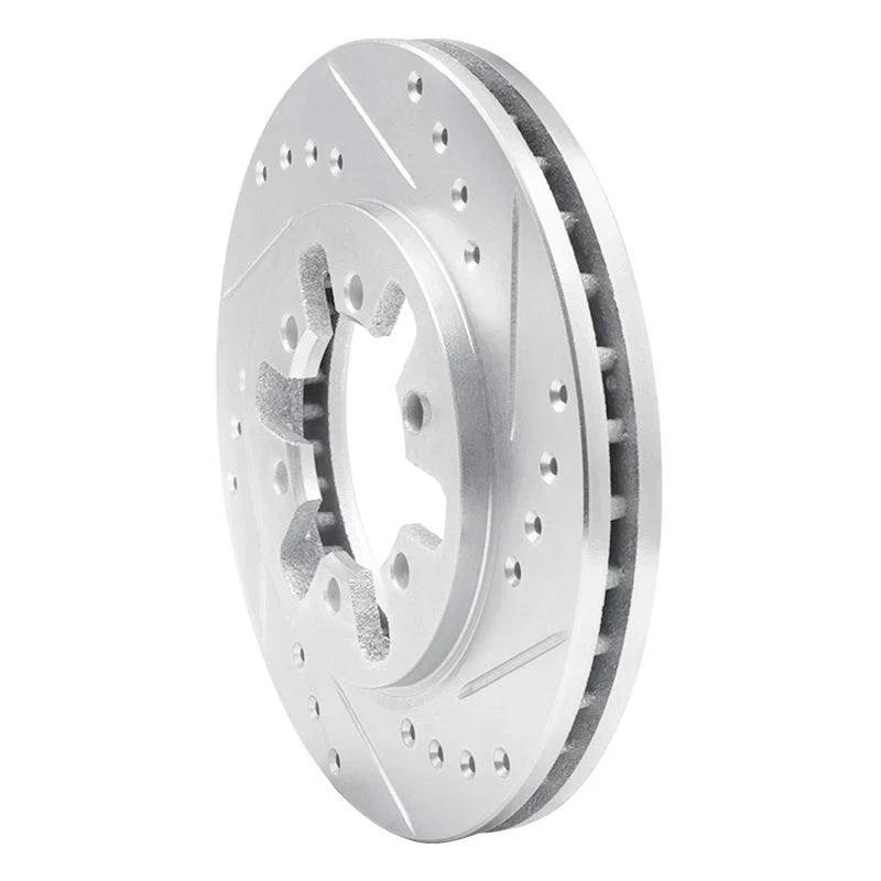R1 85-12 Nissan D21 Hardbody Pickup HD (6 Cyl) Front Right Drilled & Slotted Silver Brake Rotor