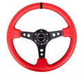 NRG Reinforced Steering Wheel (350mm / 3in. Deep) Red Leather/Blk Stitch w/Blk Spokes (Hole Cutouts)