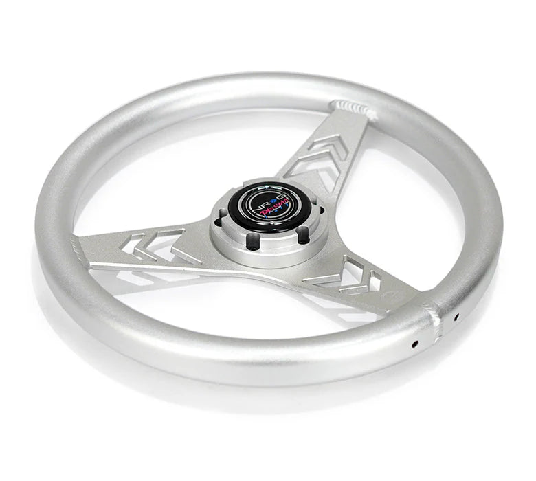 NRG Aluminum Steering Wheel 330mm - Arow Cutout - Ergonomic Grip - Anadized Silver
