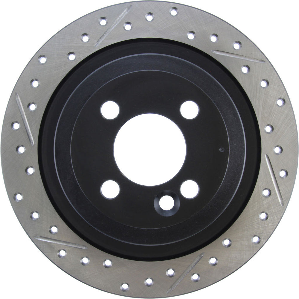 R1 09-14 Mini Cooper (Excl Clubman) Rear Right Drilled & Slotted Black Brake Rotor
