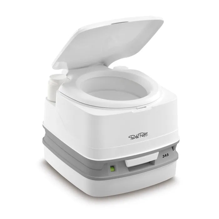PORTA POTTI 345: 4.0 GAL FRESH WATER 3.2 GAL WASTER WATER 33 AVG FLUSHES