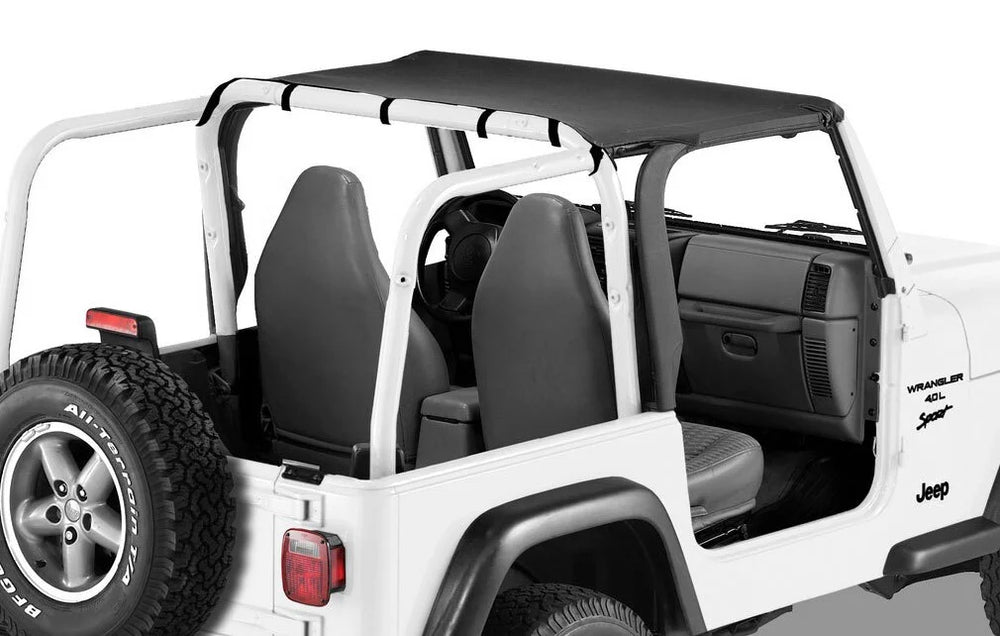 ~(6 lbs. 12X11X4)~ Header Bikini Top; Safari-style Black Diamond Jeep 07-09 Wrangler 2-Door; Safari (extended length); requires 51243-01 channel