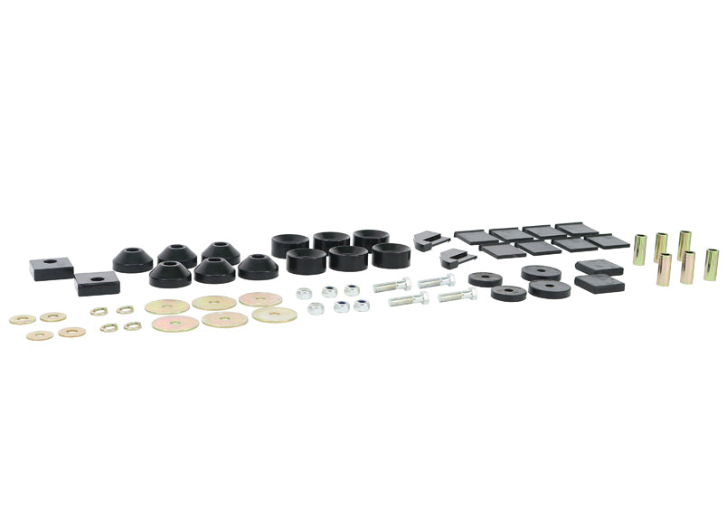Body mount - bushing 30 Bushings 6 Tubes 4 Bolts 6 Nuts 14 Washers Grease Install Guide
